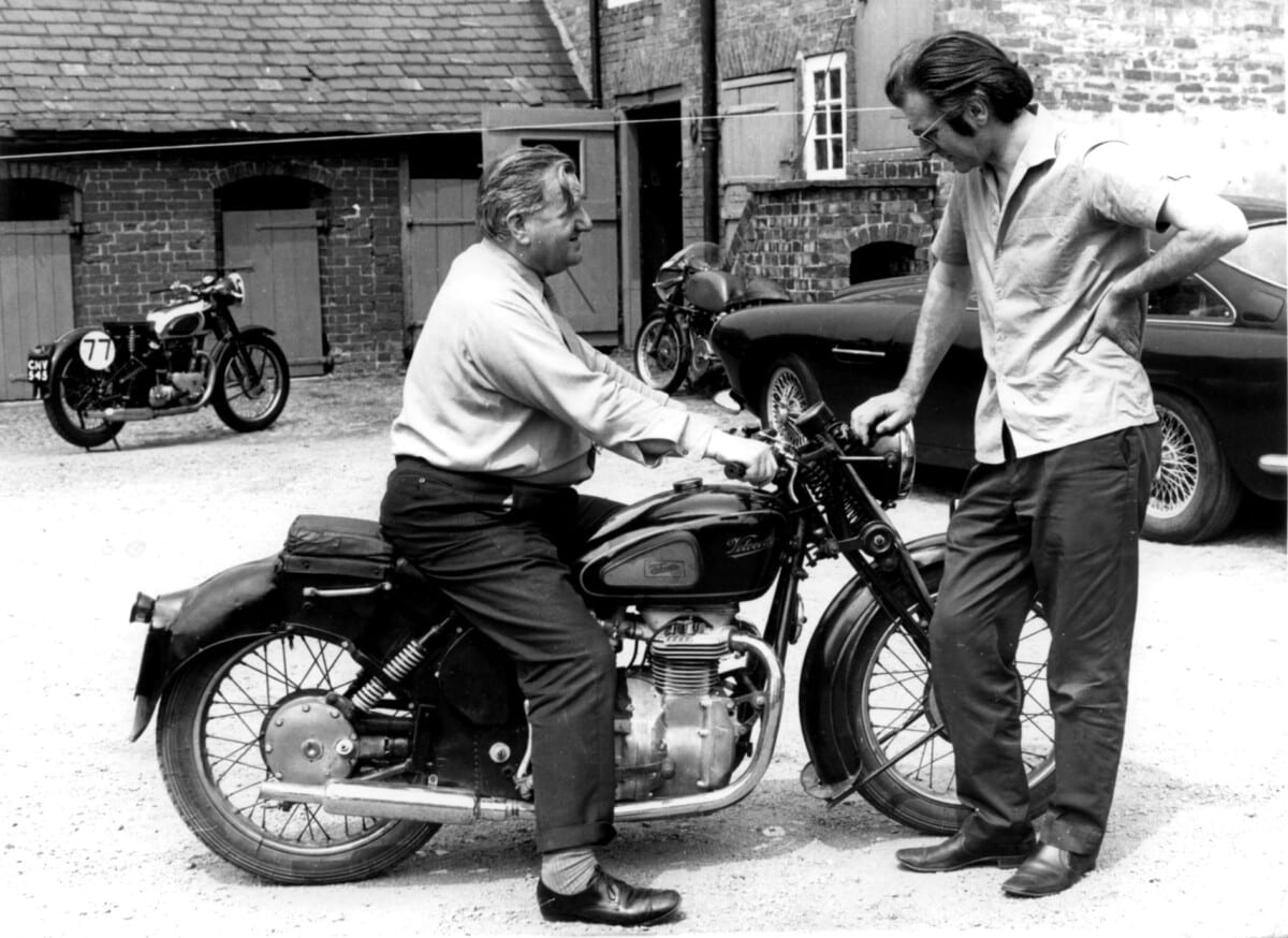 Bob Currie on the Velocette Model O,with John Griffith,at Stanford Hall.1